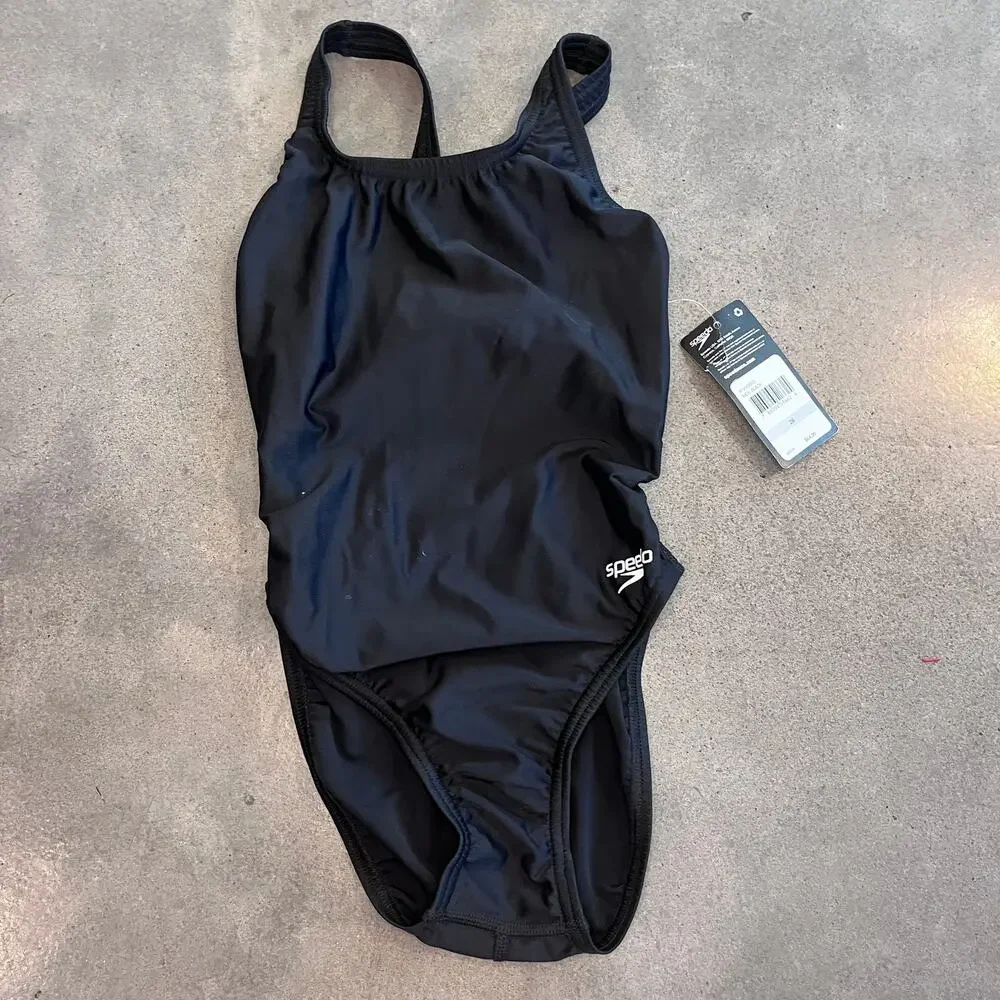 Speedo all black 1 piece swim suit youth girls size 26 NEW swim team